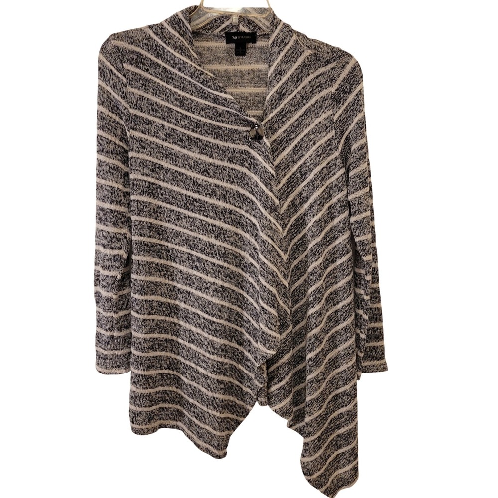 AB Studio Striped Asymmetrical Draped Cardigan Sweater Women's Size S
